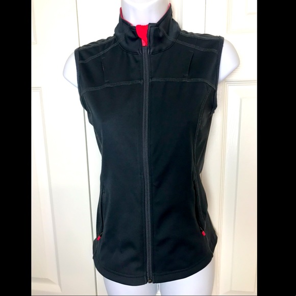 ATHLETA Running Vest Jacket Reflective Gray Orange Breathable Paisley Scroll - Picture 2 of 10